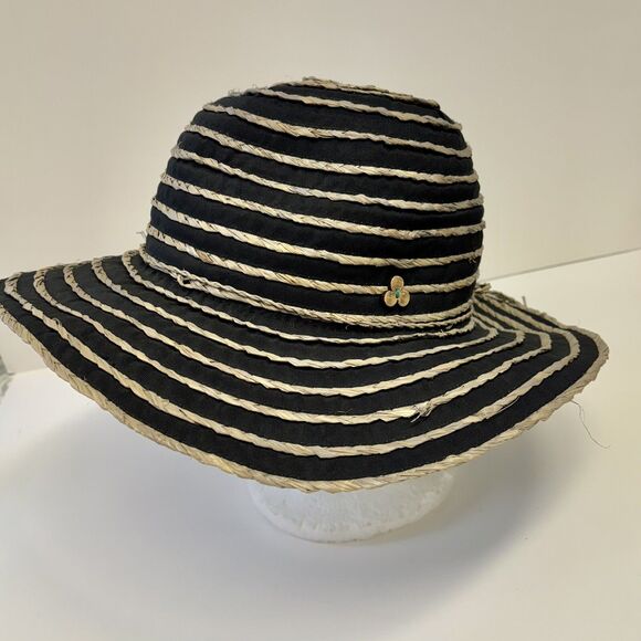 GYPSY & LOLA Katya Sun Straw Hat Black And Tan Floppy Shade Hat - Picture 4 of 8